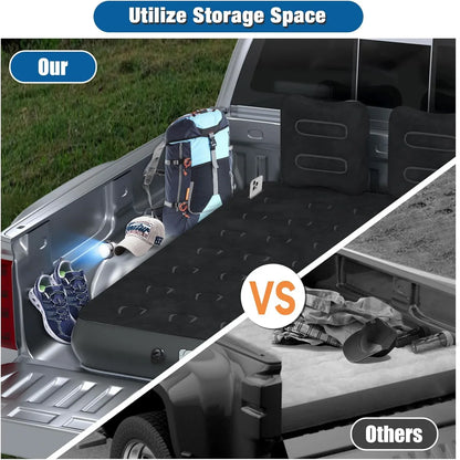 Full Size Truck Inflatable Mattress, Fits For 5.5-6.5 Ft Trucks, Inflatable Pickup Truck Air Bed, With Phone Slot And Cup Slot, 2 Pillows, Suitable For Outdoor And Indoor - THE MILE MAKER DRIVER SHOP