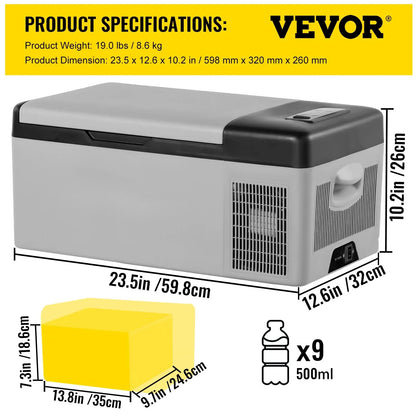VEVOR 12 Volt Refrigerator 16 Qt, Portable Mini Car Fridge Cooling Range & App Contro DC & 110-240V AC Electric Compressor Cooler For Truck Vehicle RV Boat Outdoor & Home Use, Grey - THE MILE MAKER DRIVER SHOP