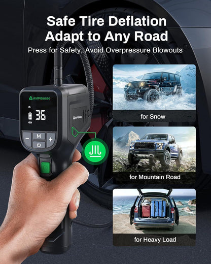 AMPBANK AT001 Portable Tire Air , Car-mounted Automatic Air Pump With Tire Pressure Gauge, 150PSI With LED Suitable For Cars, Motorcycles, SUVs, Bicycles, Balls, Etc. - THE MILE MAKER DRIVER SHOP