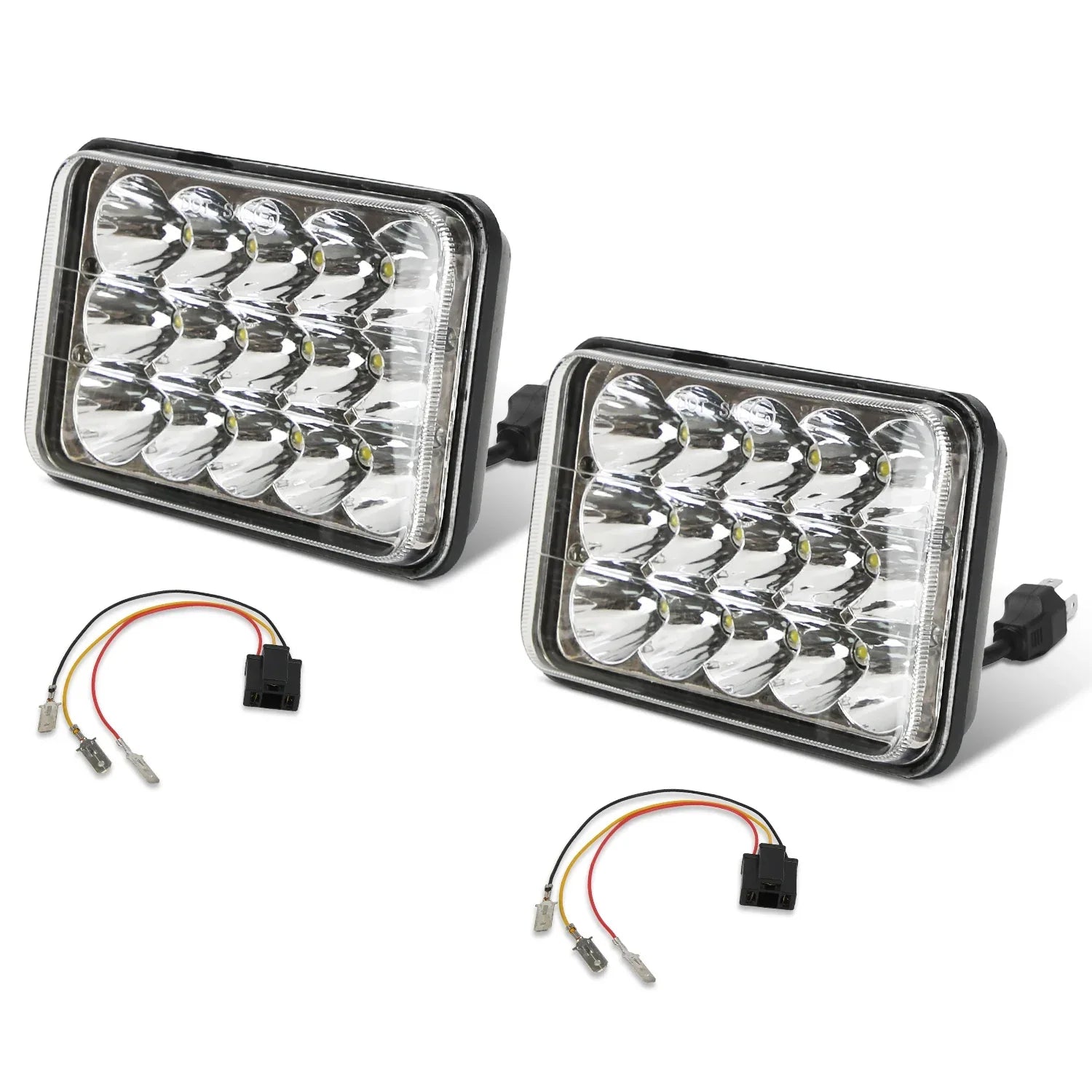 2Pcs 4x6in Car LED Headlights Vehicle Rectangular Headlamp With H4 Socket H4-to-3Pins Adapter With High Low Beam White Light IP68 Waterproof For 10-80V SUV Truck Sedan Car Motorcycle - THE MILE MAKER DRIVER SHOP
