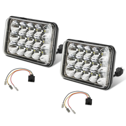 2Pcs 4x6in Car LED Headlights Vehicle Rectangular Headlamp With H4 Socket H4-to-3Pins Adapter With High Low Beam White Light IP68 Waterproof For 10-80V SUV Truck Sedan Car Motorcycle - THE MILE MAKER DRIVER SHOP
