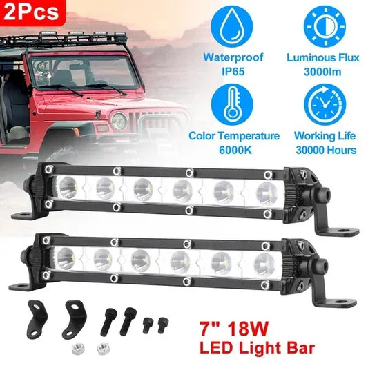 Light Bar Single Row Offroad Spot Lights 18W Ultra Slim Straight - THE MILE MAKER DRIVER SHOP