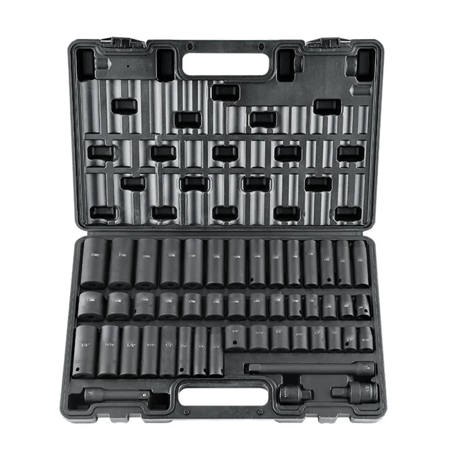 VEVOR Rive Impact Socket Set, 48 Piece Socket Set SAE & Metric 8-22mm 6 Point Cr-V Drive Extension Bar Universal Joint & Power Drill Adapter Includes Storage Case - THE MILE MAKER DRIVER SHOP