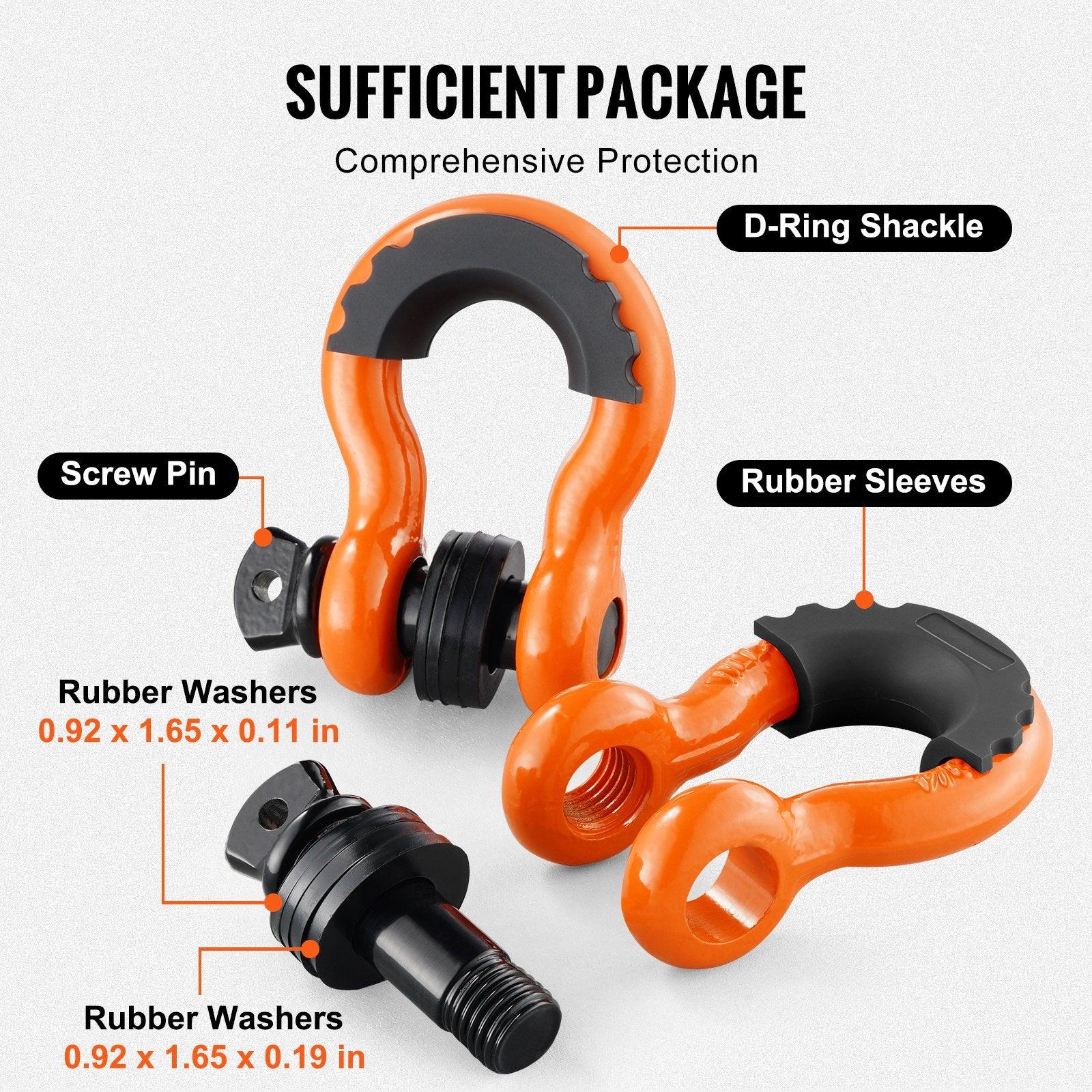 3/4" D-Ring Shackle, 2 Pack Alloy Steel Shackles 62832 Lbs (28.5 Ton) Break Strength With 7/8" Screw Pin, Isolators & Washers, Heavy Duty Off Road Vehicle Recovery Shackle For Jeep Truck, Orange - THE MILE MAKER DRIVER SHOP