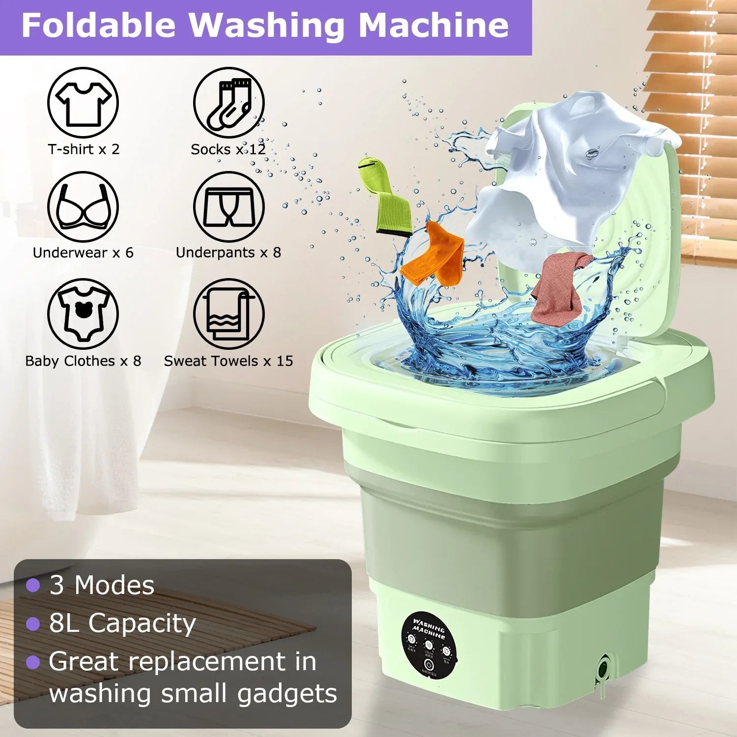 1Pc Portable Washing Machine Foldable Laundry Machine With Detachable Drain Basket 3 Modes Electric Clothes Washer For Underwear Socks Towels Baby Clothes - THE MILE MAKER DRIVER SHOP