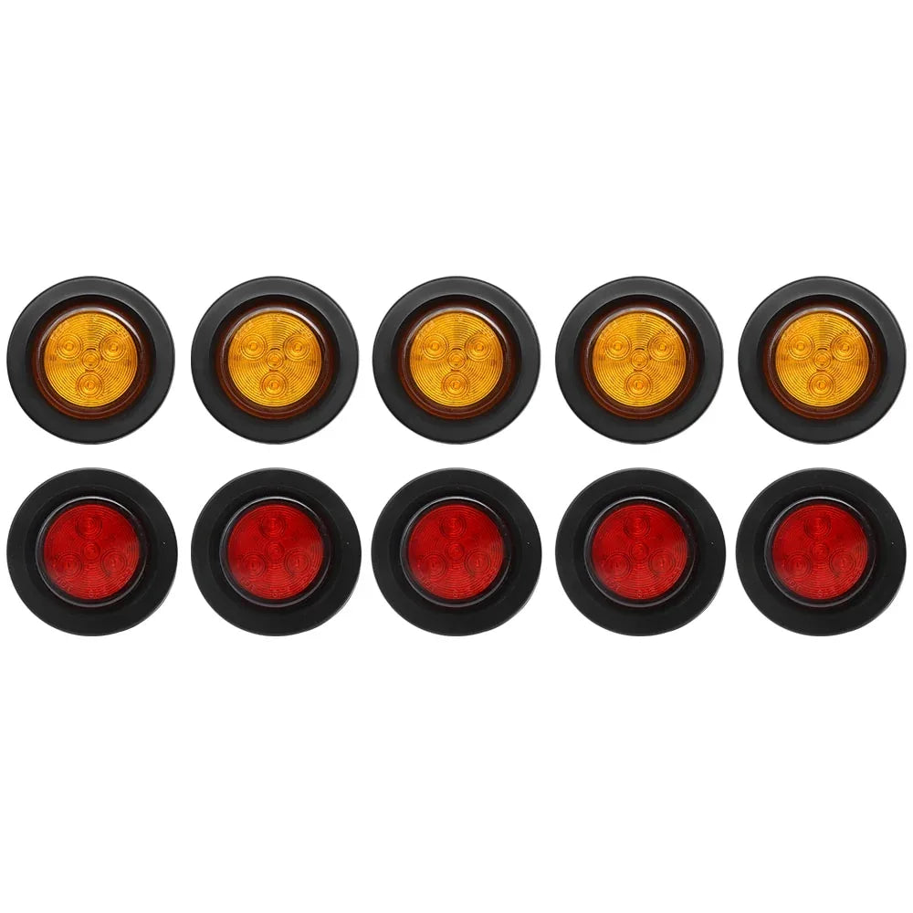 10 Pcs 2 4LED Rubber Ring Round Led Trailer Truck Tail Lights With Plug, 12V Brake Light Marker, 5 Red Covers 5 Yellow Covers - THE MILE MAKER DRIVER SHOP