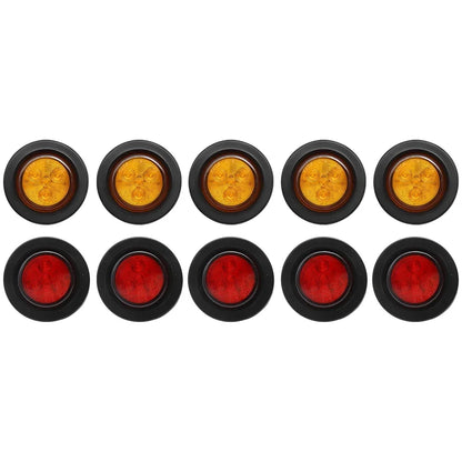 10 Pcs 2 4LED Rubber Ring Round Led Trailer Truck Tail Lights With Plug, 12V Brake Light Marker, 5 Red Covers 5 Yellow Covers - THE MILE MAKER DRIVER SHOP