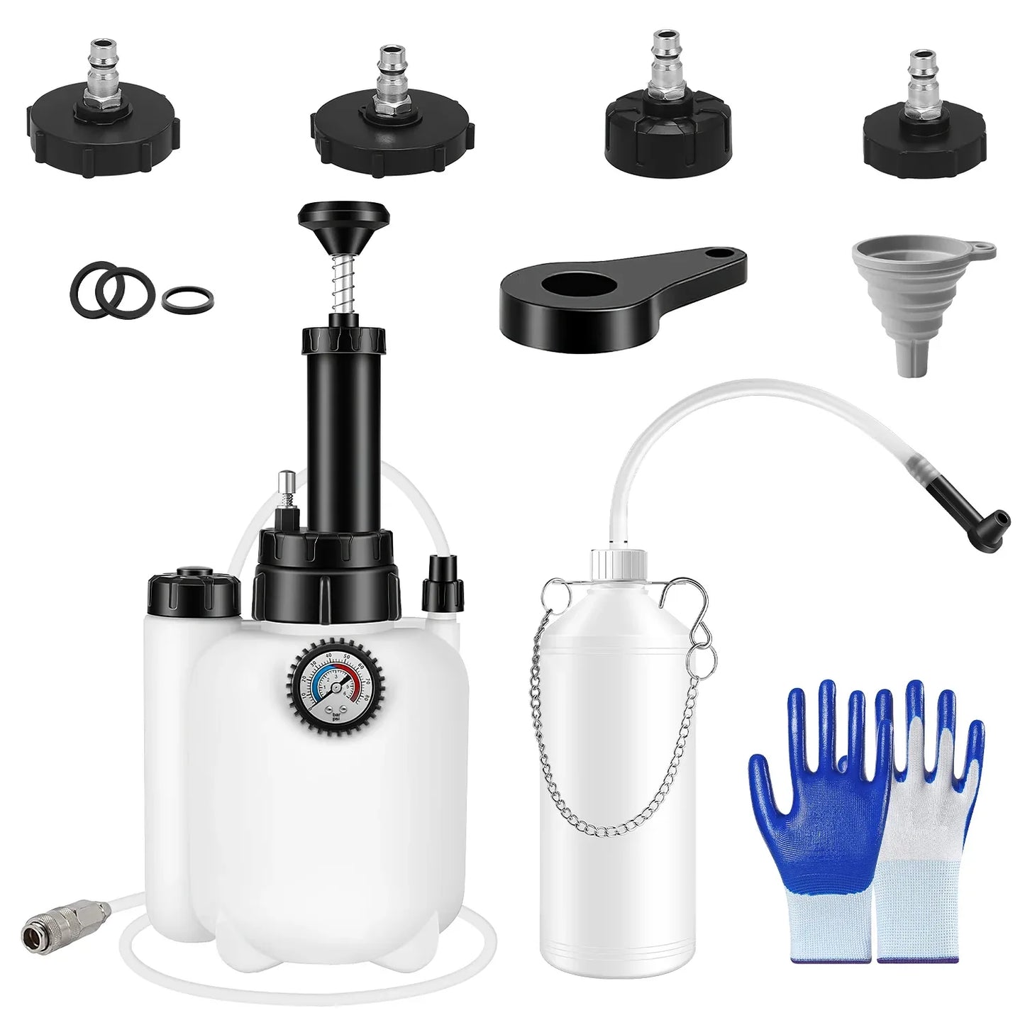 1 Set 3L Manual Brake Bleeder Kit One Person Brake Bleed Vacuum Pump Automotive Brake Fluid Bleeding Kit With 1L Waste Oil Bottle 4 Master Cylinder Adapters Gloves Funnel Fit For Most Vehicles - THE MILE MAKER DRIVER SHOP