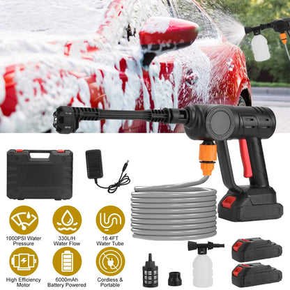 Cordless Pressure Washer With 6 In 1 Nozzle Portable Electric Power Washer High Pressure Water Sprayer 1000PSI Car Washer Cleaner With 6000mAh 21V Rechargeable Battery And Charger - THE MILE MAKER DRIVER SHOP