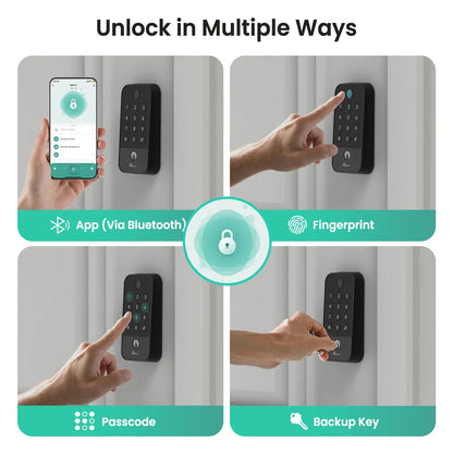 Smart WiFi & Bluetooth Door Lock With Fingerprint, Keypad & Code Entry, App Remote Control, Auto Lock, Black - THE MILE MAKER DRIVER SHOP