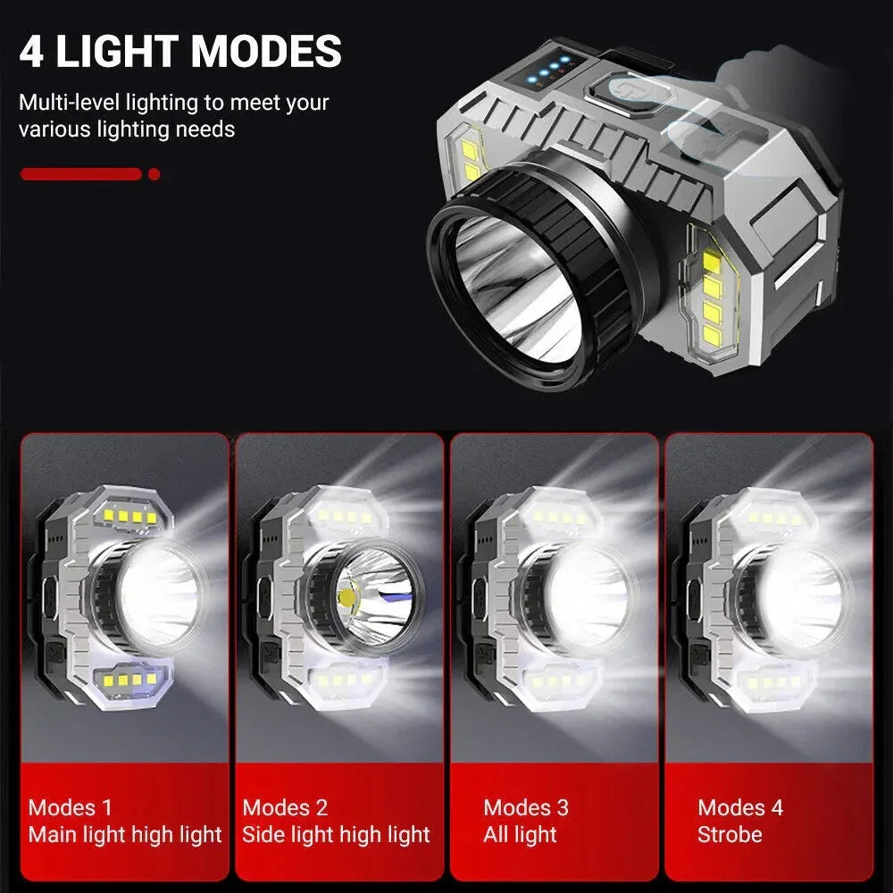 LED Headlight Flashlight Outdoor USB Charging Fishing Headlight Glare Is Suitable For Camping, Work, Maintenance, Car Maintenance, Decoration - THE MILE MAKER DRIVER SHOP