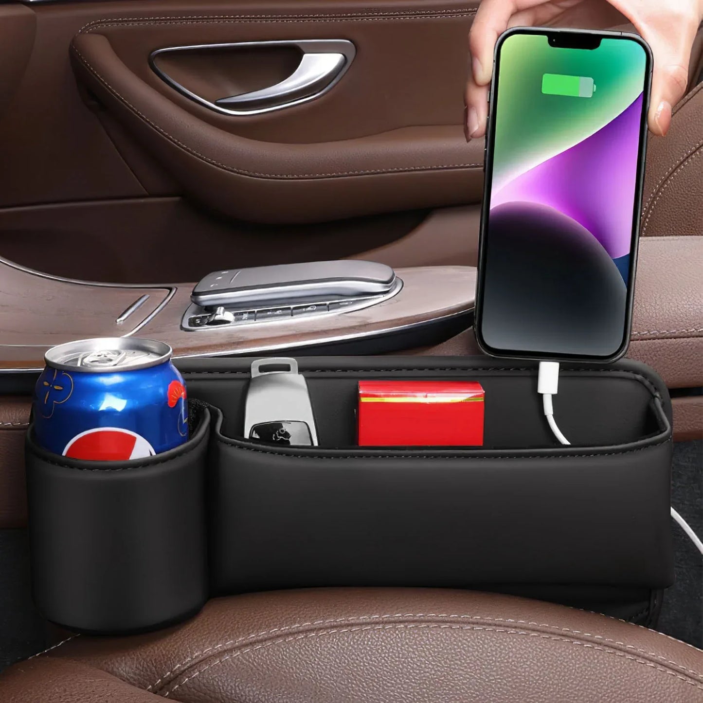 2 Pack Car Seat Gap Filler Organizer Car Leather Cup Holder Gap Bag Universal Car Seat Storage Black For Placing Keys Cards Phones Drinks Lipstick - THE MILE MAKER DRIVER SHOP