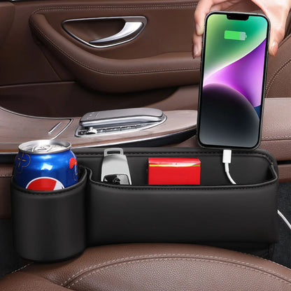2 Pack Car Seat Gap Filler Organizer Car Leather Cup Holder Gap Bag Universal Car Seat Storage Black For Placing Keys Cards Phones Drinks Lipstick - THE MILE MAKER DRIVER SHOP