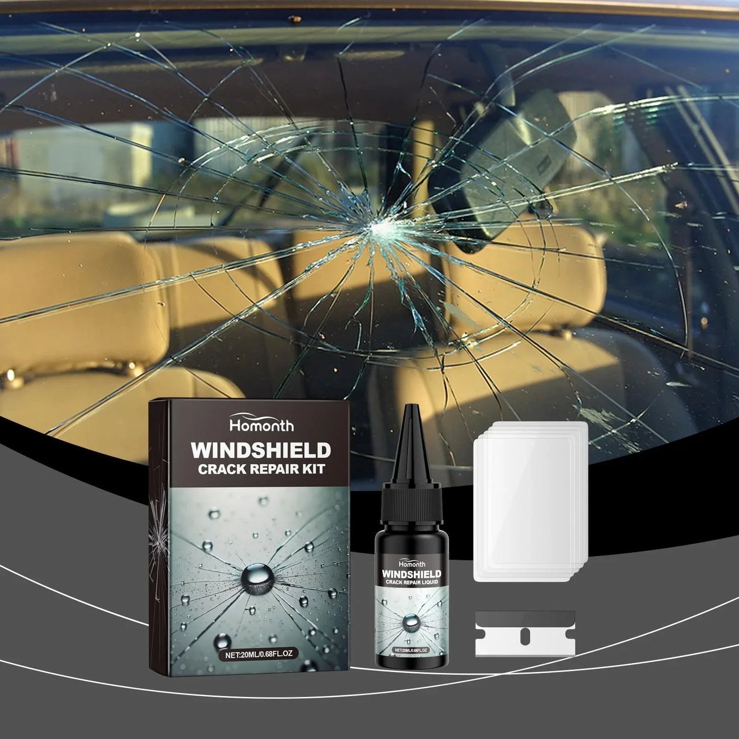 Holmont Car Windshield Crack Repair Kit Nano-repair Fluid Quickly Repairs Cracks For A Clear View And Safe Travel - THE MILE MAKER DRIVER SHOP