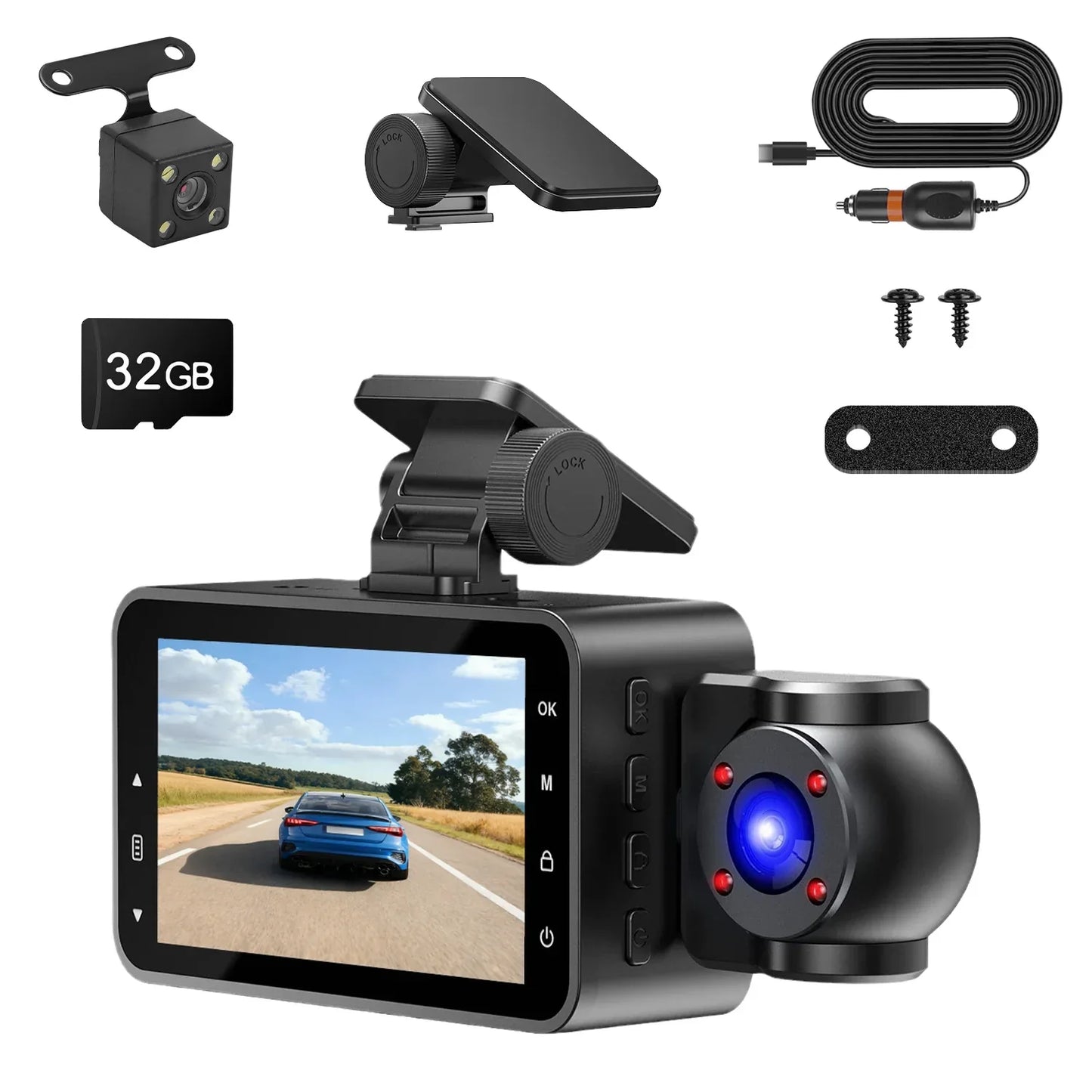 WiFi FHD 1080P 3 Channel Car Dash Cam Front Rear Inside With 32G MMC Card Motion Detection Loop Recording Infrared Night Vision Surveillance Car Camera With App Control - THE MILE MAKER DRIVER SHOP