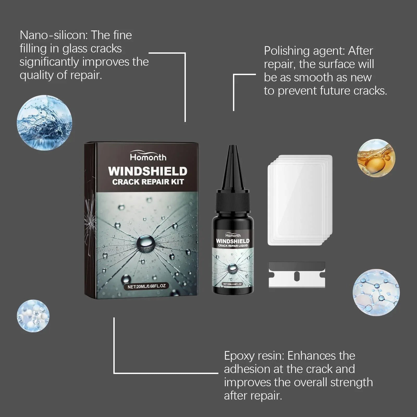Holmont Car Windshield Crack Repair Kit Nano-repair Fluid Quickly Repairs Cracks For A Clear View And Safe Travel - THE MILE MAKER DRIVER SHOP