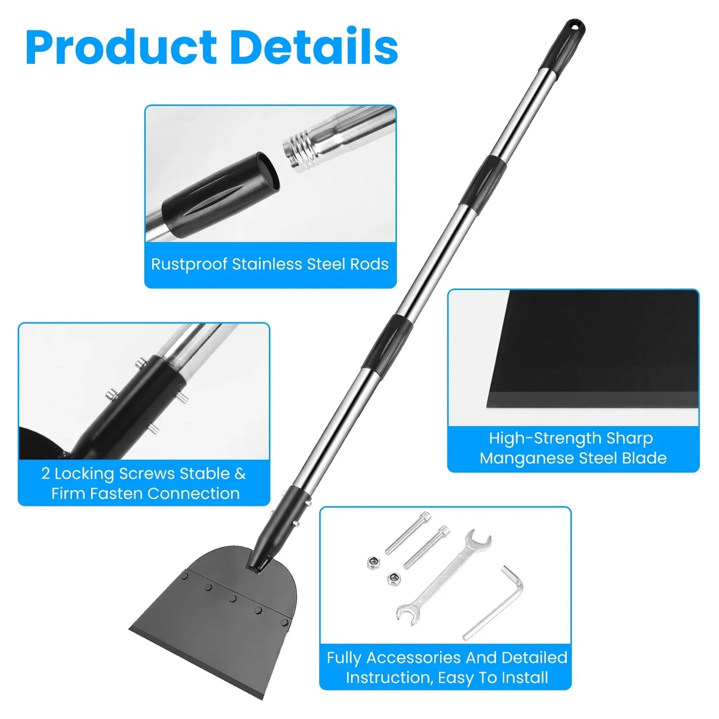 1Pc 53In Flat Snow Shovel Ice Scraper Manganese Steel Snow Ice Chopper For Walkway Pathway Driveway Ice Removal Gardening Cleaning Scraper Shovel For Weeding Lawn Edging - THE MILE MAKER DRIVER SHOP