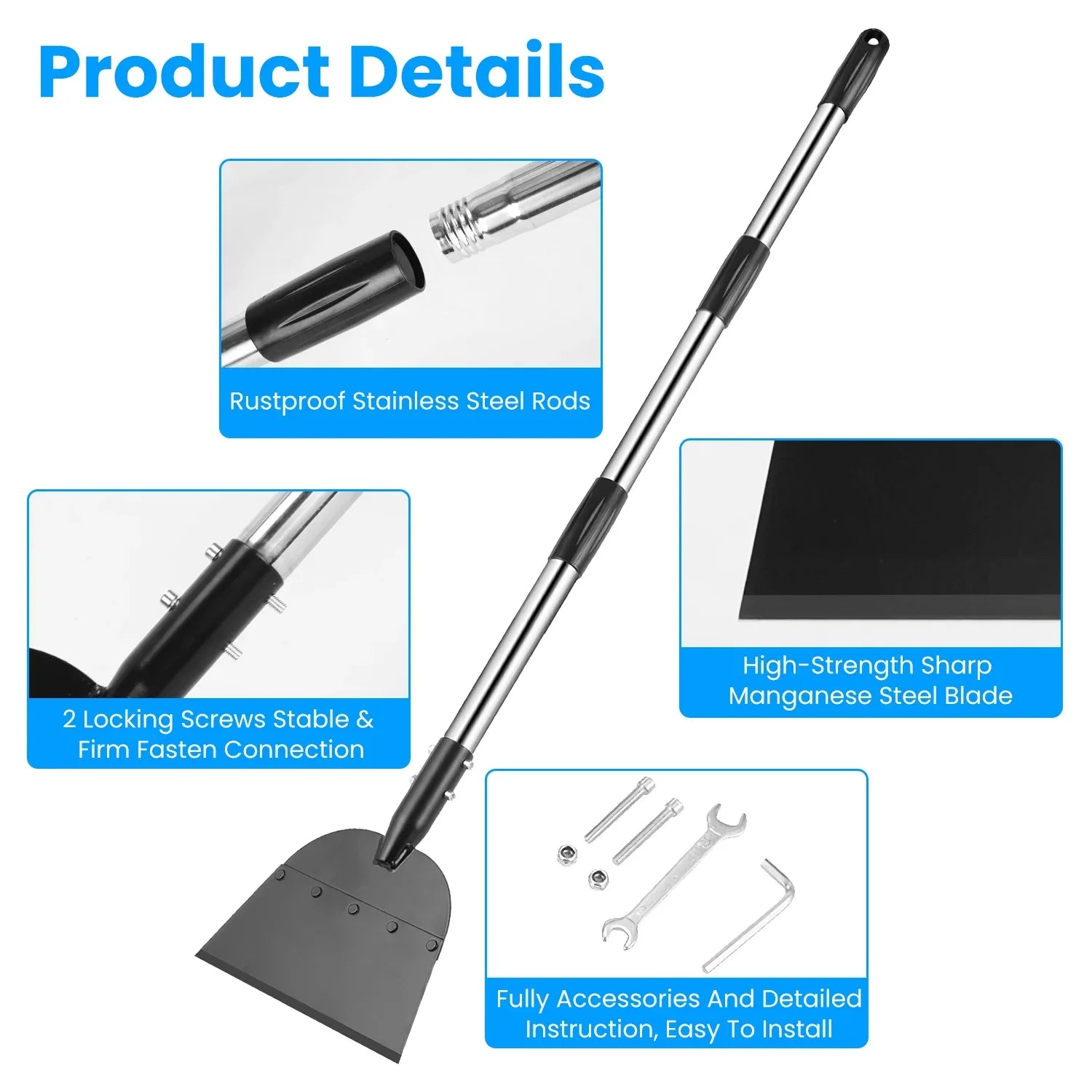 1Pc 53In Flat Snow Shovel Ice Scraper Manganese Steel Snow Ice Chopper For Walkway Pathway Driveway Ice Removal Gardening Cleaning Scraper Shovel For Weeding Lawn Edging - THE MILE MAKER DRIVER SHOP