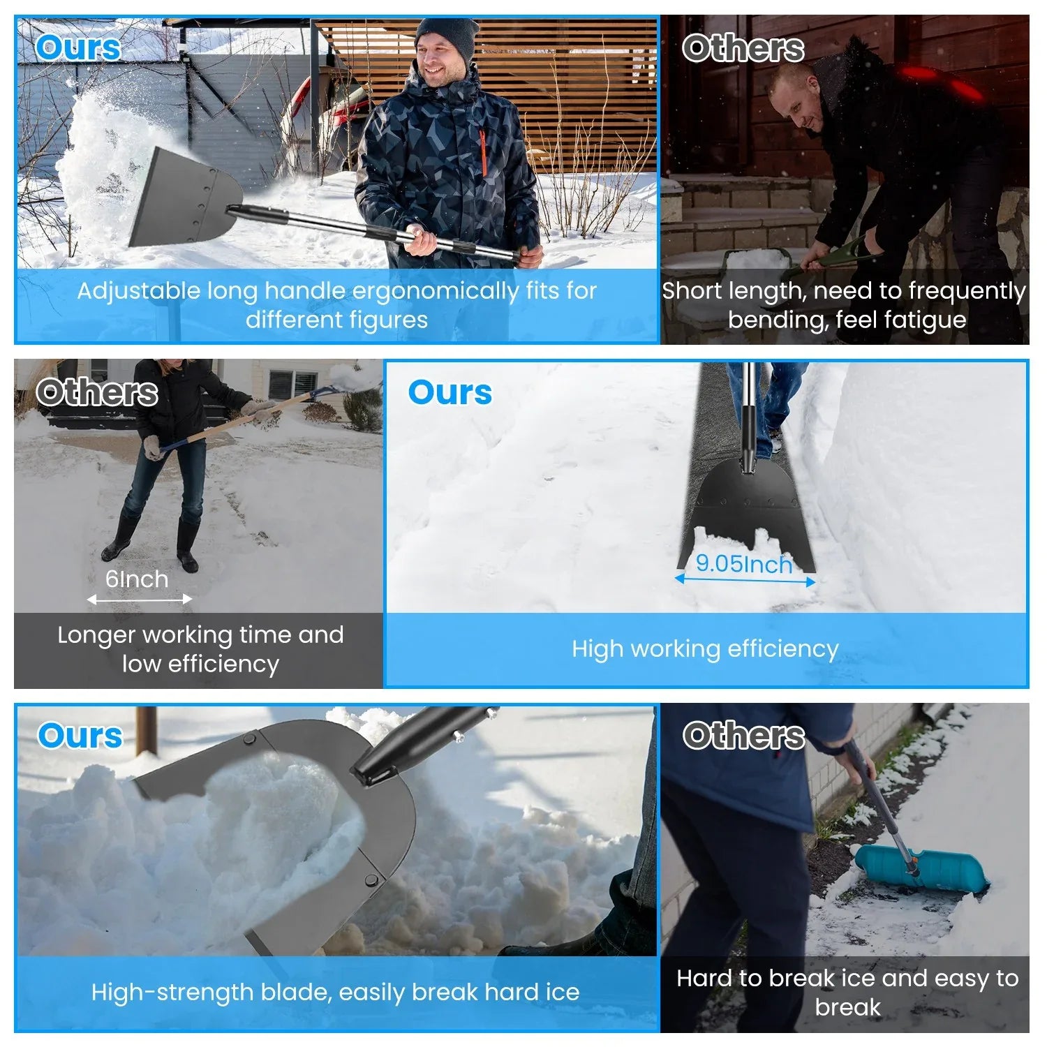 1Pc 53In Flat Snow Shovel Ice Scraper Manganese Steel Snow Ice Chopper For Walkway Pathway Driveway Ice Removal Gardening Cleaning Scraper Shovel For Weeding Lawn Edging - THE MILE MAKER DRIVER SHOP