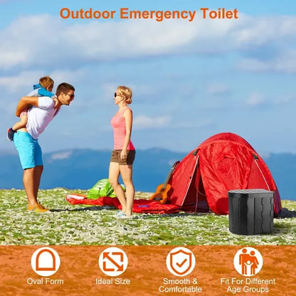 Foldable Emergency Toilet Portable Porta Potty For Car Travel Camping Boating Hiking Cleanable Travel Commode With Lid Carry Bag 1 Roll Garbage Bags - THE MILE MAKER DRIVER SHOP