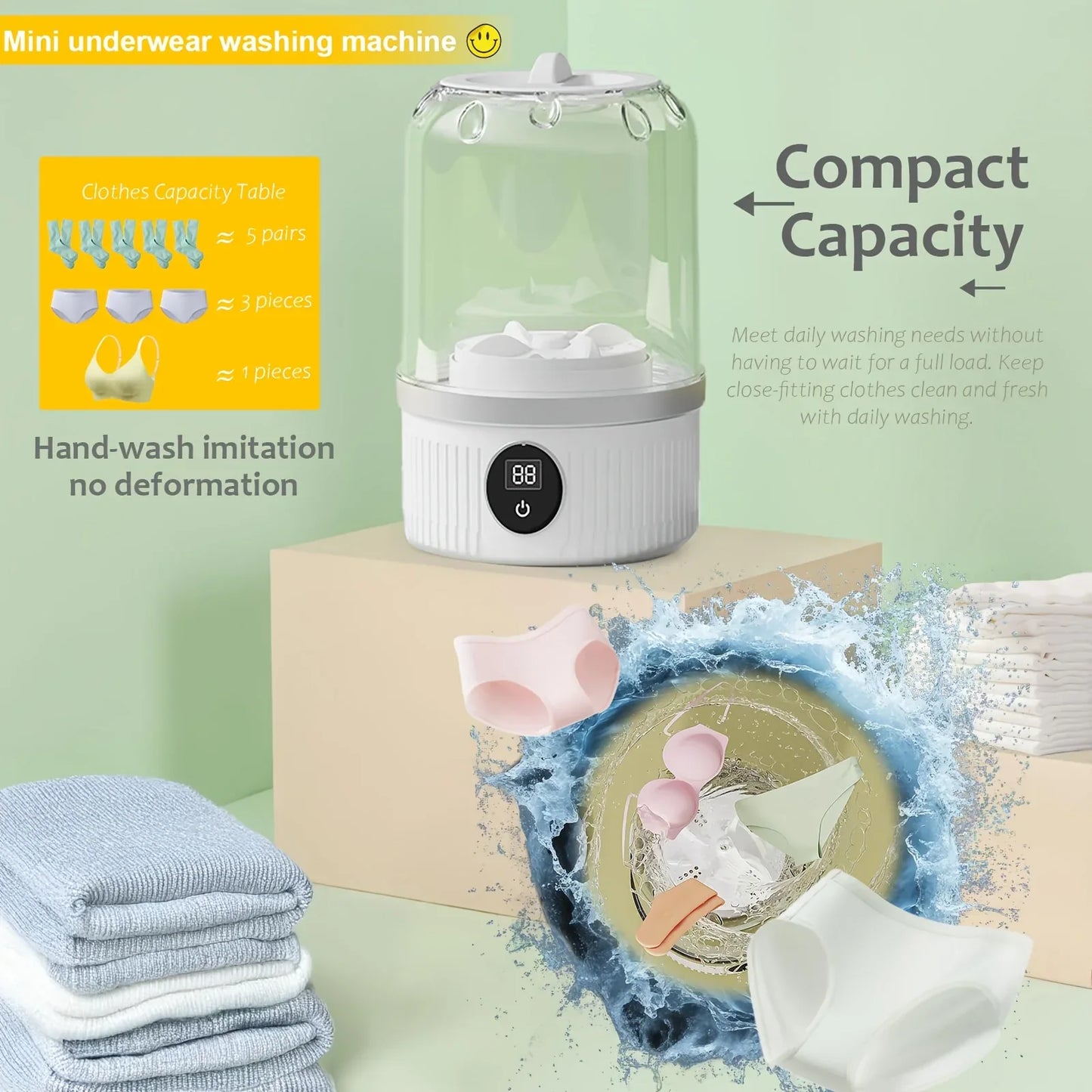 Underwear Washer, Portable Mini Washing Machine, Upgraded Mini Washings Machines, Rechargeable Cordless Washing-Machine, Laundry Cup For Bra, Underwear, Socks. - THE MILE MAKER DRIVER SHOP