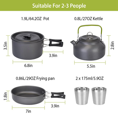 12Pcs Camping Cookware Set Aluminum Pot Pan Kettle Cup Fork Spoon Knife With Storage Bags For Hiking Picnic Outdoor - THE MILE MAKER DRIVER SHOP
