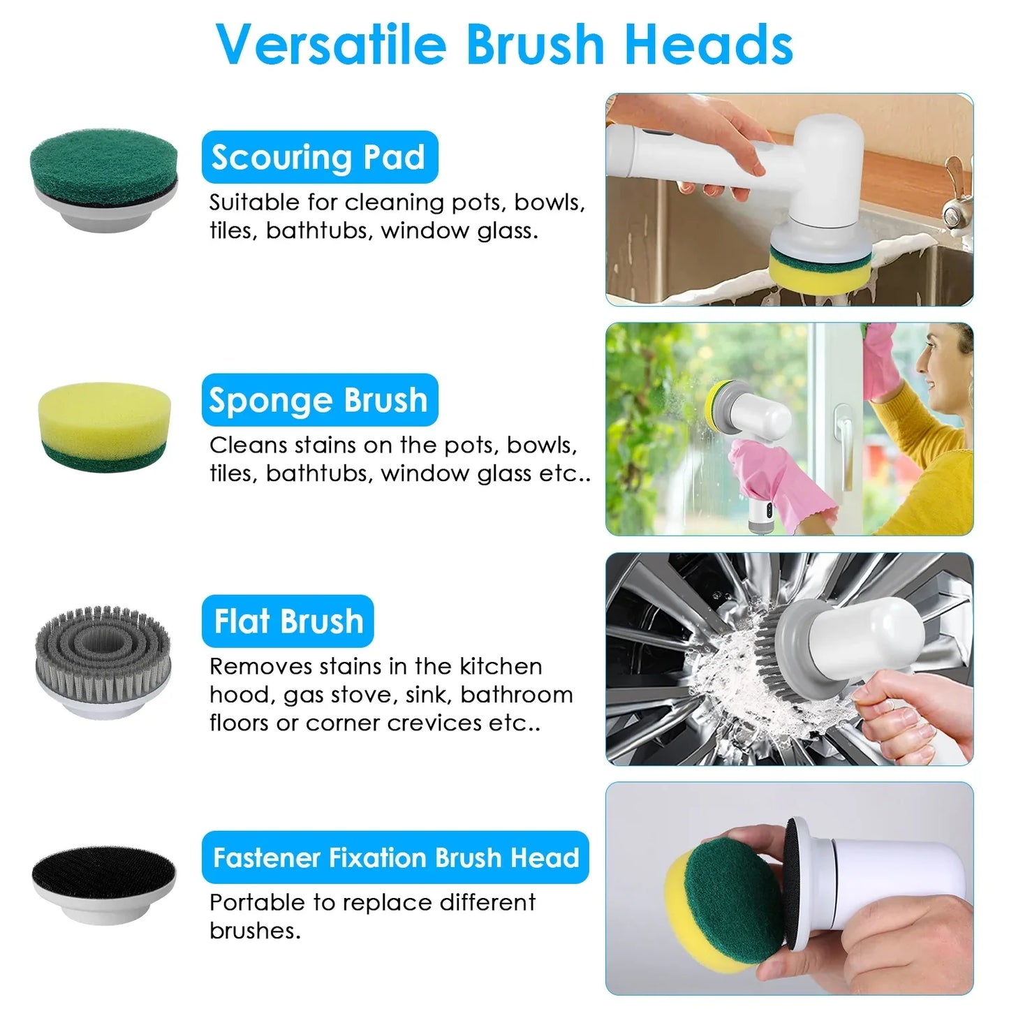 1Set Electric Handheld Spin Scrubber Cordless Cleaning Brush With 2 Rotating Speeds 3 Cleaning Brushes Rechargeable Shower Scrubber For Kitchen Dish Bathtub Sink Tile - THE MILE MAKER DRIVER SHOP