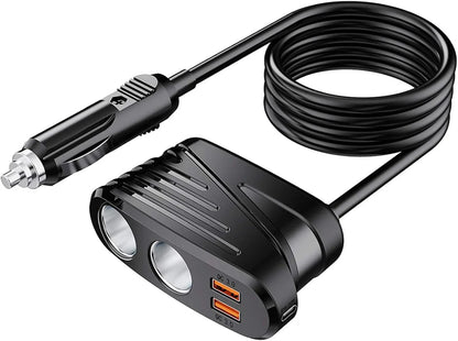 Car Charger 120W 2-Way Cigarette Lighter Splitter 12V Power Adapter Socket Extension With Dual USB - THE MILE MAKER DRIVER SHOP
