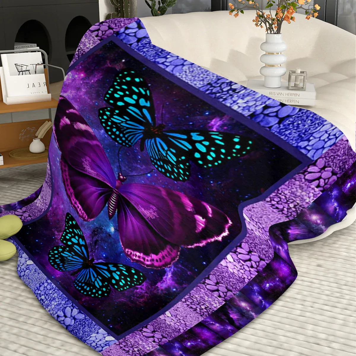 Cozy Butterfly Printed Flannel Blanket - Soft, Warm, And Lightweight Throw For Couch, Sofa, Office, Bed, Camping, And Travel - Multi-Purpose Gift For All Seasons With Versatile Design - THE MILE MAKER DRIVER SHOP