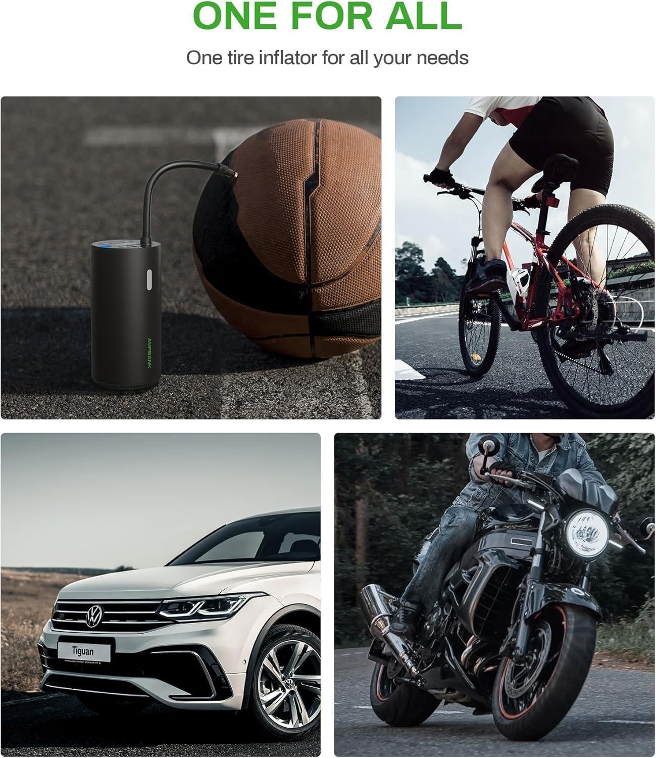 AMPBANK AT004 Smart Portable Tire Air Pump For Cars, Motorcycles, Bicycles And Balls With Pressure Gauge And LED Screen For Fast Inflation - THE MILE MAKER DRIVER SHOP