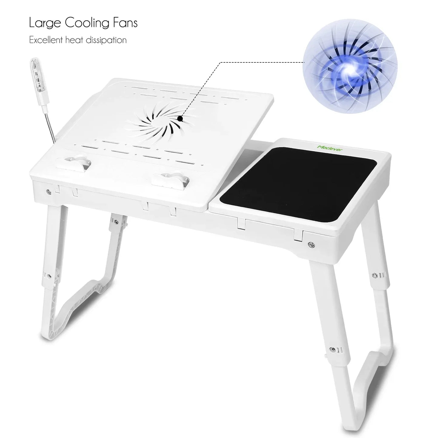 1Pc Foldable Laptop Table Bed Notebook Desk With Cooling Fan Mouse Board LED Light 4 USB Ports Breakfast Snacking Tray With Storage Groove For Home Office Use - THE MILE MAKER DRIVER SHOP
