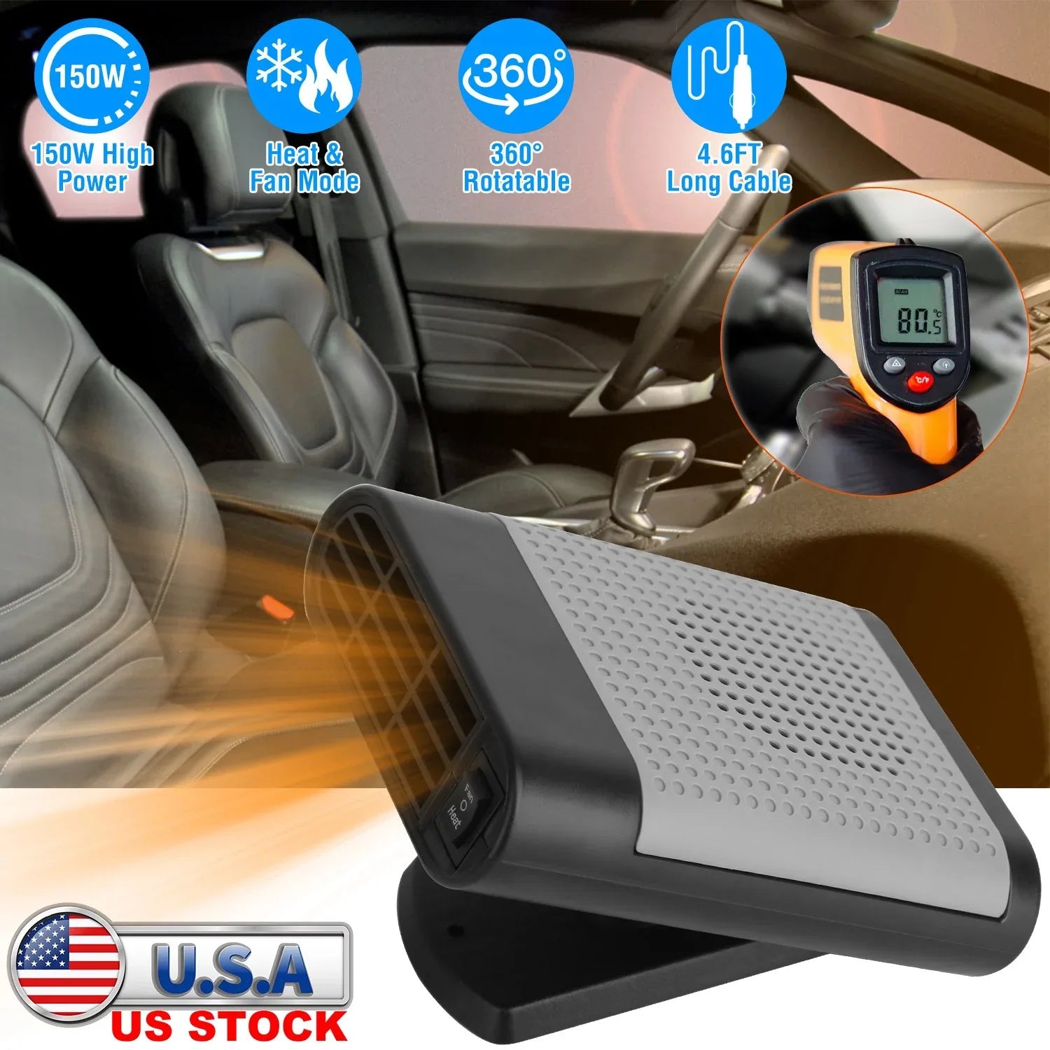 24V 200W Or 12V 150W Portable Car Heater Heating Fan 2 In 1 Defroster Defogger Demister Windshield Heater Automotive Cooling Fan With 360 Degree Rotating Base - THE MILE MAKER DRIVER SHOP