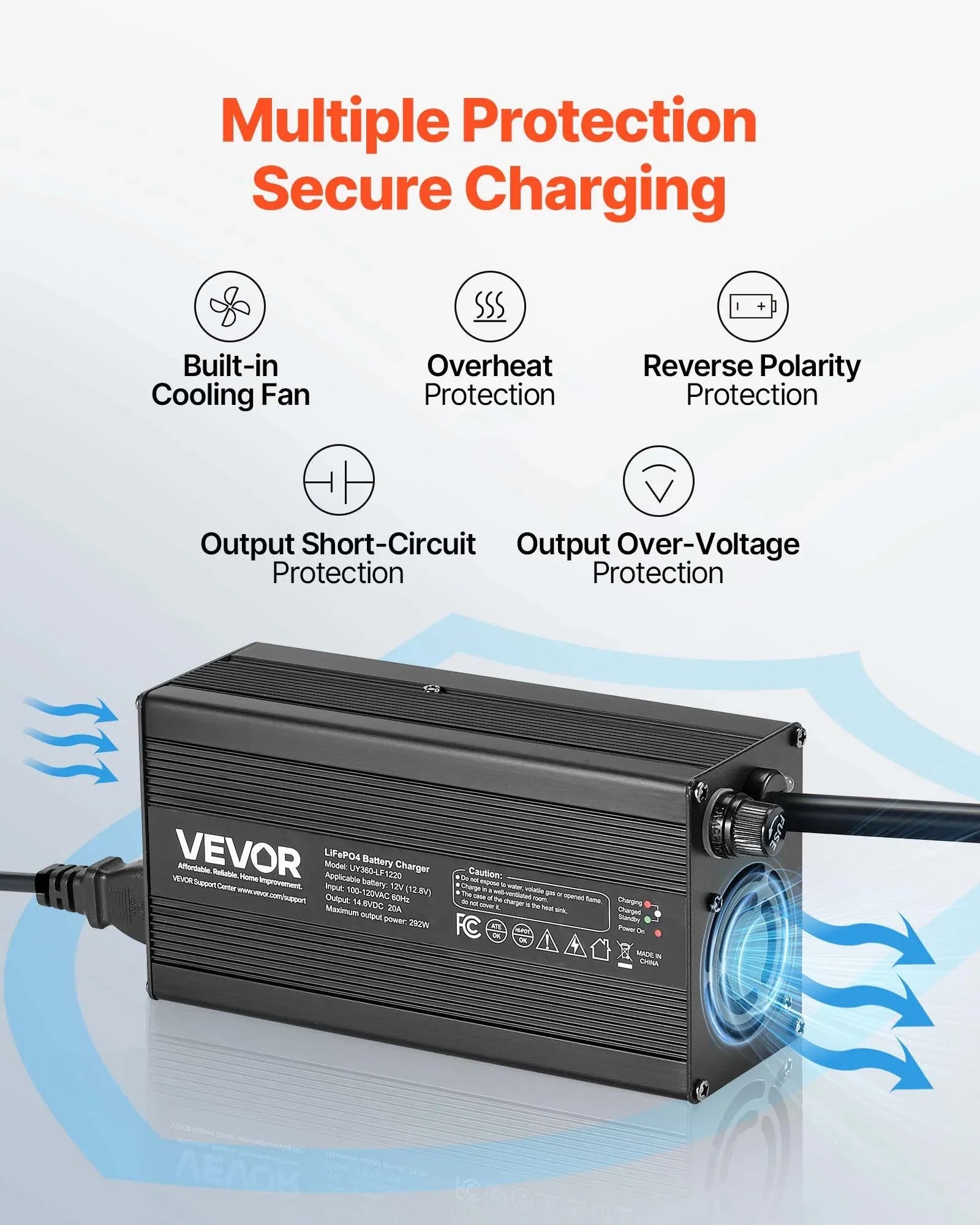 12V 20A Lithium Battery Charger 14.6V AC-DC LiFePO4 Smart Charger For RV - THE MILE MAKER DRIVER SHOP