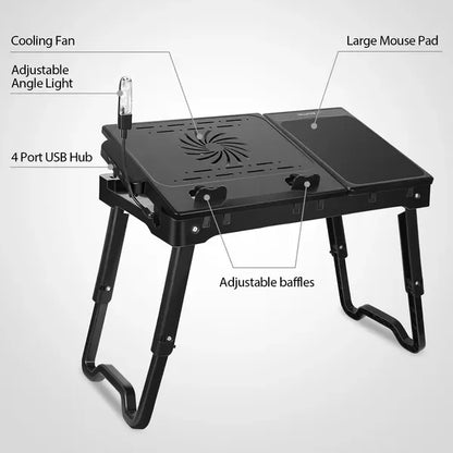 Foldable Laptop Table Bed Notebook Desk With Cooling Fan Mouse Board LED Light 4 XUSB Ports Breakfast Snacking Tray - THE MILE MAKER DRIVER SHOP