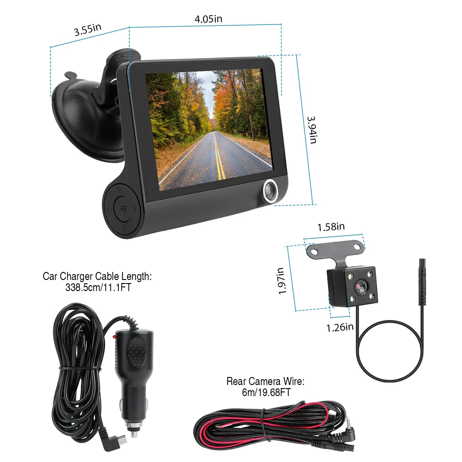 1296P Car DVR Dash Camera 4In 3 Lens Vehicle Driving Recorder Seamless Recording - THE MILE MAKER DRIVER SHOP