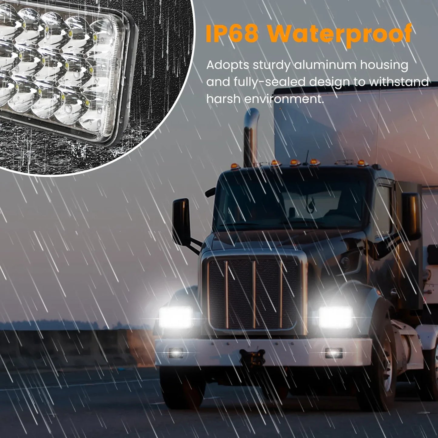 2Pcs 4x6in Car LED Headlights Vehicle Rectangular Headlamp With H4 Socket H4-to-3Pins Adapter With High Low Beam White Light IP68 Waterproof For 10-80V SUV Truck Sedan Car Motorcycle - THE MILE MAKER DRIVER SHOP