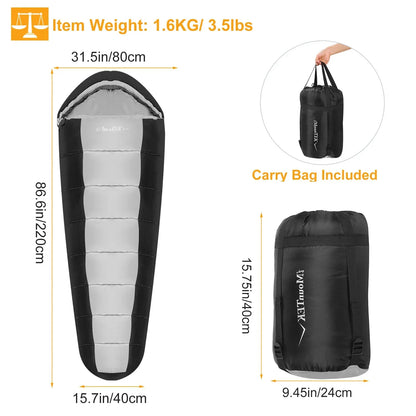 1Pc Mummy Sleeping Bag Camping Sleeping Bags For Adults Outdoor Soft Thick Water-Resistant Moisture-proof Sleep Bag Suitable For Spring Autumn Winter Seasons - THE MILE MAKER DRIVER SHOP