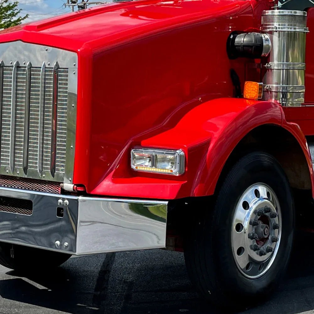 Chrome Rectangular Dual Headlight Bezels With Amber Lens , Amber LED 2Pcs - THE MILE MAKER DRIVER SHOP