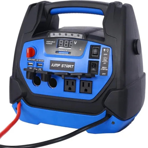 Rechargeable Jump Starter For Gas Diesel Vehicles - 1800 Amps With Air Compressor And AC, 12V DC, USB Power Station - THE MILE MAKER DRIVER SHOP