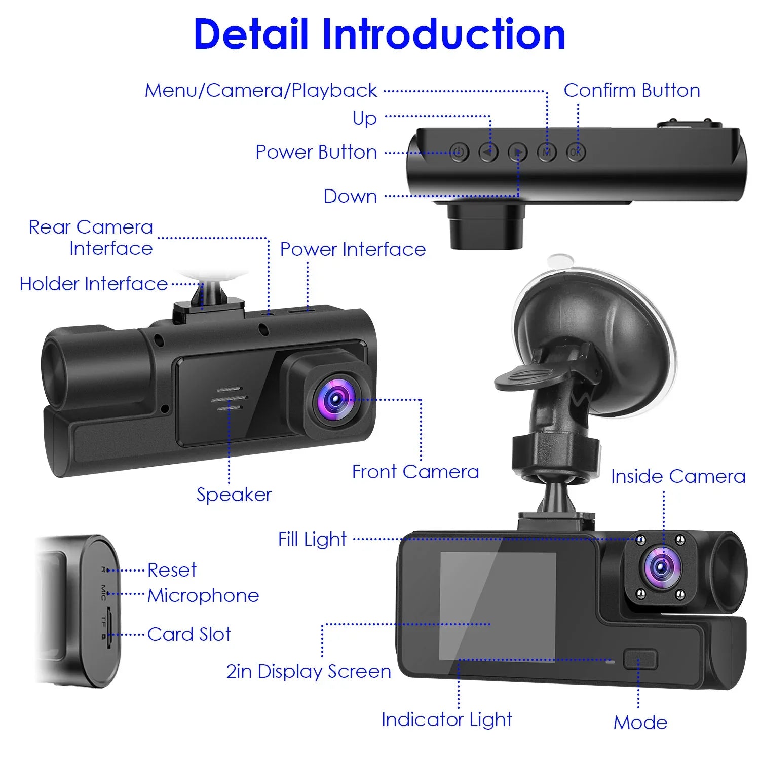 1Pc WiFi FHD 1080P Car Dash Cam 3 Channels Front Rear Inside Dash Camera With Loop Recording Reversing Visual 170 Degree Wide Angle 64G Card Included - THE MILE MAKER DRIVER SHOP