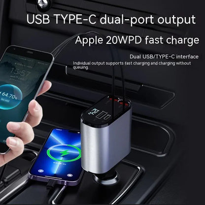 Metal Car Charger 100W Super Fast Charging Car Cigarette Lighter USB And TYPE-C Adapter - THE MILE MAKER DRIVER SHOP