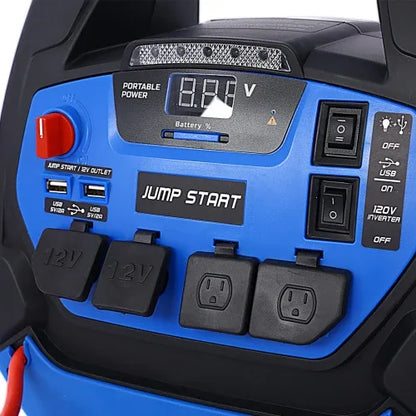 Rechargeable Jump Starter For Gas Diesel Vehicles - 1800 Amps With Air Compressor And AC, 12V DC, USB Power Station - THE MILE MAKER DRIVER SHOP