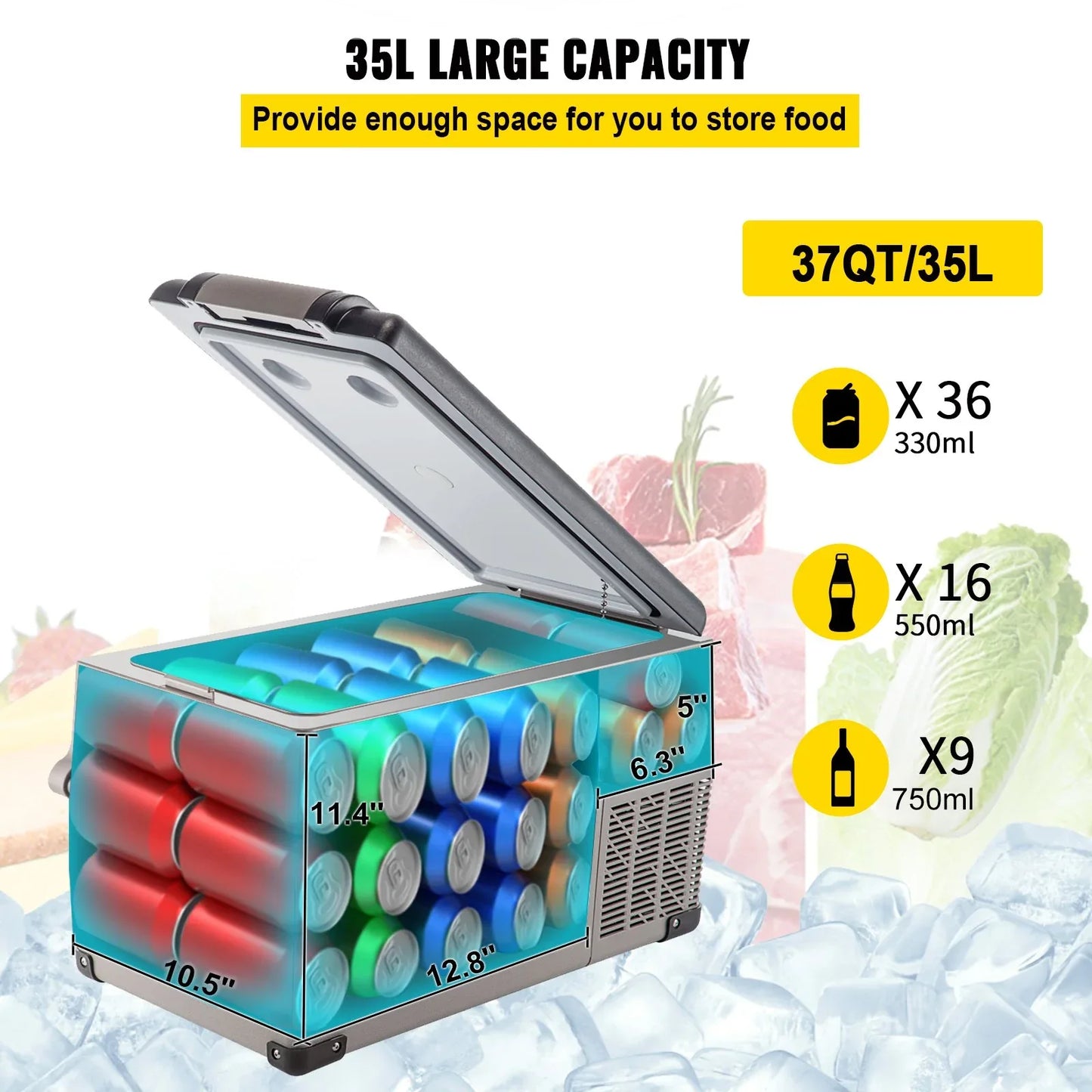 Portable Refrigerator 37 Quart(35 Liter),12 Volt Refrigerator App Control(-4℉~68℉), Car Refrigerator Dual Zone With 12/24v DC & 110-240v AC For Camping, Travel, Fishing, Outdoor Or Home Use - THE MILE MAKER DRIVER SHOP