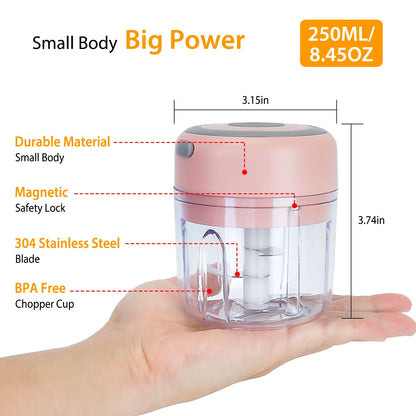Mini Electric Garlic Chopper 8.45OZ Cordless Garlic Mincer Food Chopper Rechargeable Food Blender Chili Nut Onion Pepper Meat Ginger Food - THE MILE MAKER DRIVER SHOP