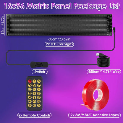 2Pack 16x96 Matrix Devil Eyes Lights For Car Ultra-thin Programmable LED Car Signs With APP Remote Control DIY Design Text Patterns Animations - THE MILE MAKER DRIVER SHOP