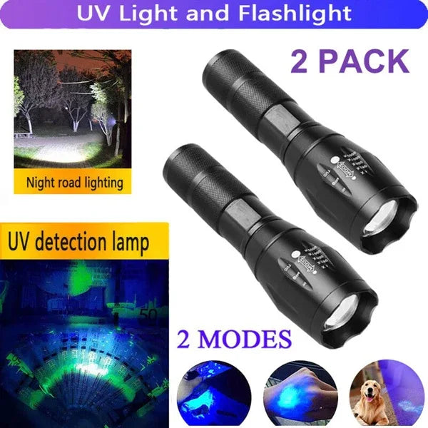 2-in-1 LED Flashlight, Ultraviolet And White Light, Adjustable Focus LED Inspection Light,2 Pack-TK,TMEU For Self-pickup - THE MILE MAKER DRIVER SHOP