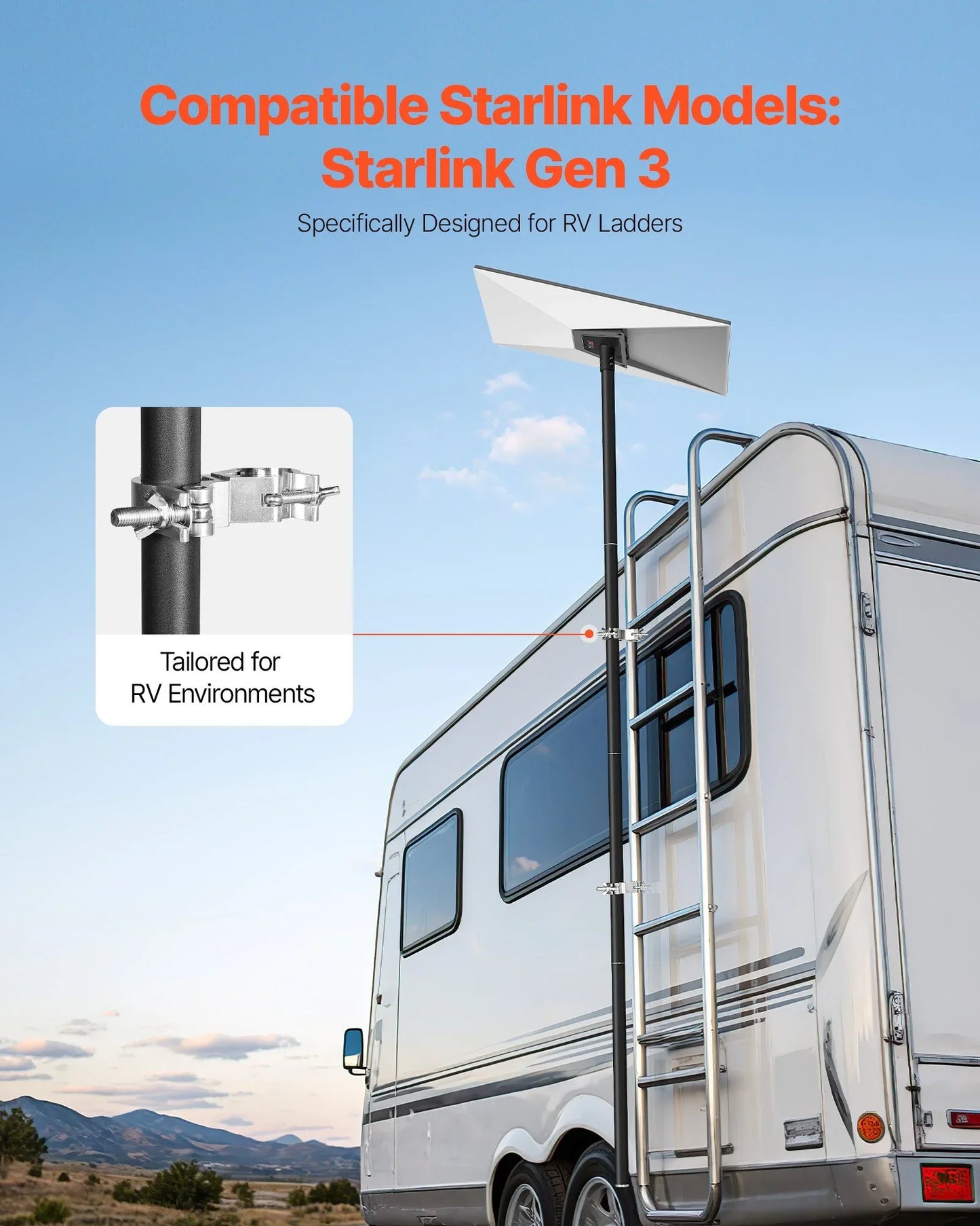 Starlink RV Ladder Mount 360°Adjustable Extra Long Starlink For Gen 3 - THE MILE MAKER DRIVER SHOP