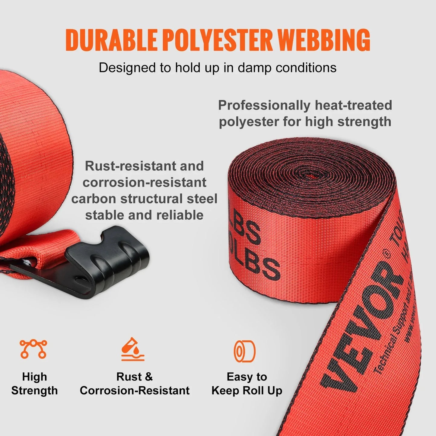 Winch Straps, 4' X 30', 6000 Lbs Load Capacity, 18000 Lbs Breaking Strength, Truck Straps With Flat Hook, Flatbed Tie Downs Cargo Control For Trailers, Farms, Rescues, Tree Saver, Red (10 Pack) - THE MILE MAKER DRIVER SHOP