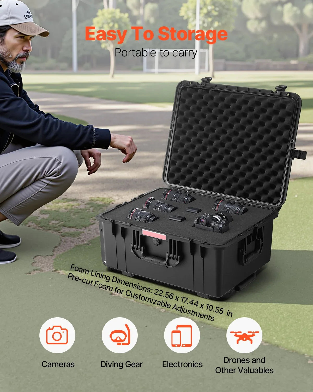 Weatherproof Hard Case, Heavy Duty Protective Dry Box Case With Pre-Cut Foam, Wheels Retractable Pull Handles For Travel, Hunt, Military, Tactical, IP67 Waterproof Case For Cameras - THE MILE MAKER DRIVER SHOP