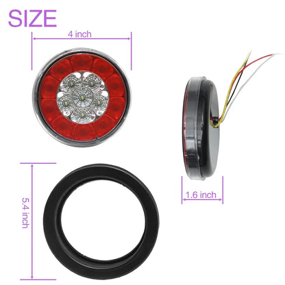 4 Pcs 4 16LED Rubber Ring Round Led Trailer Truck Tail Lights, 12V Brake Light Marker, Double Colors - THE MILE MAKER DRIVER SHOP